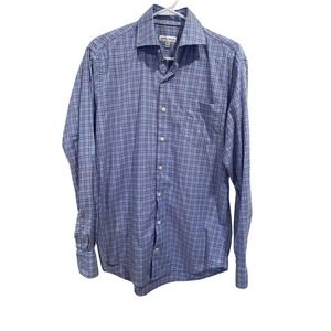 Peter Millar Mens Medium Button Down Shirt Plaid‎ Checkered Long Sleeve Casual